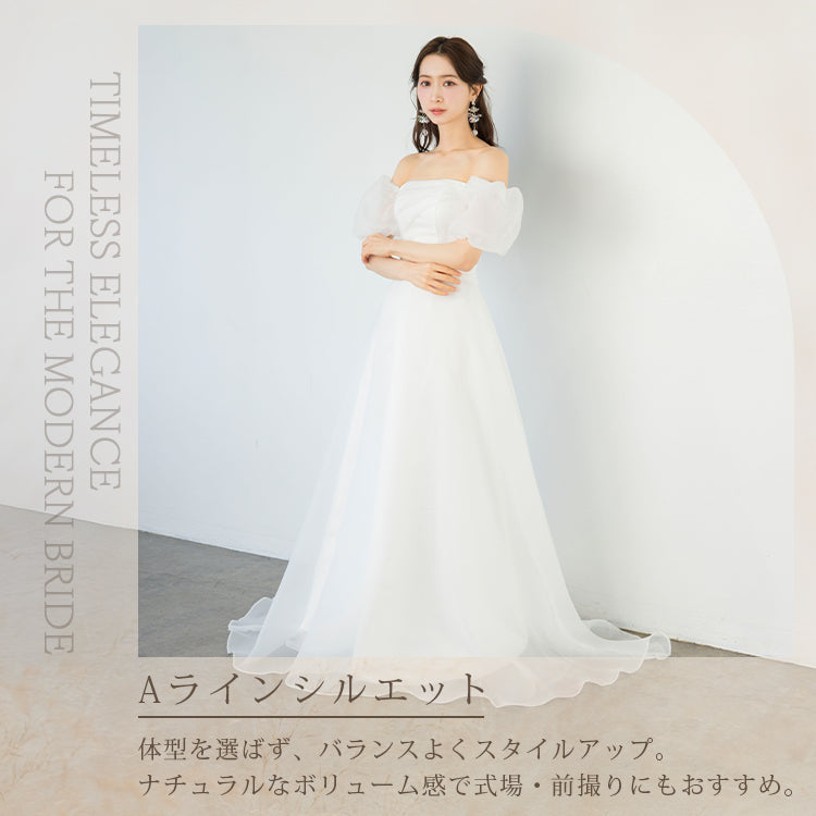 【wd717jx】オーガンジーオフショルダードレス Aライン