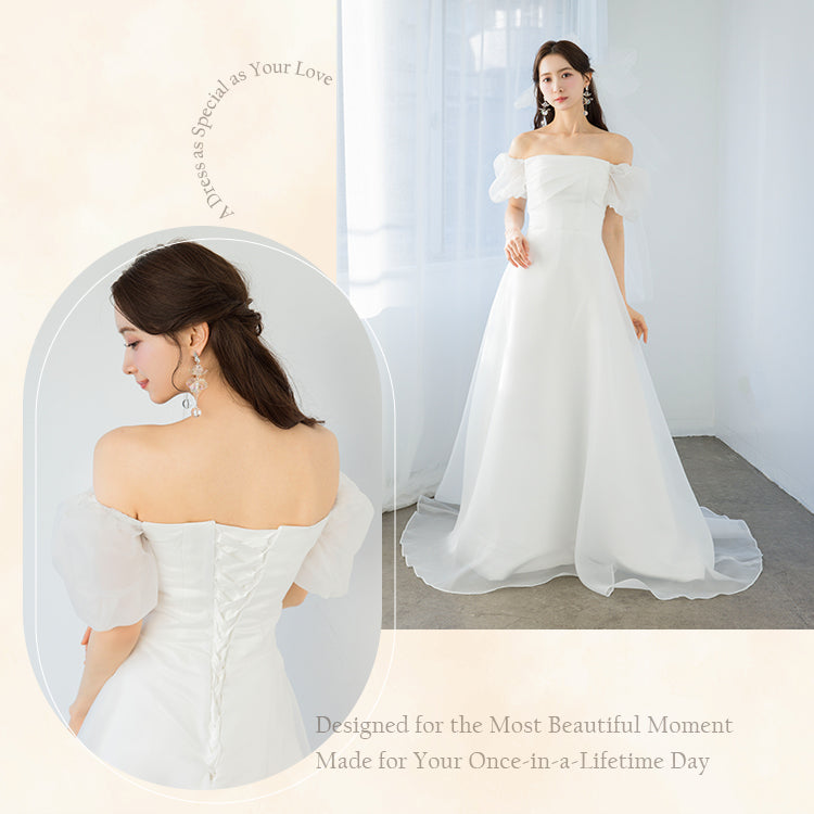 【wd717jx】オーガンジーオフショルダードレス Aライン