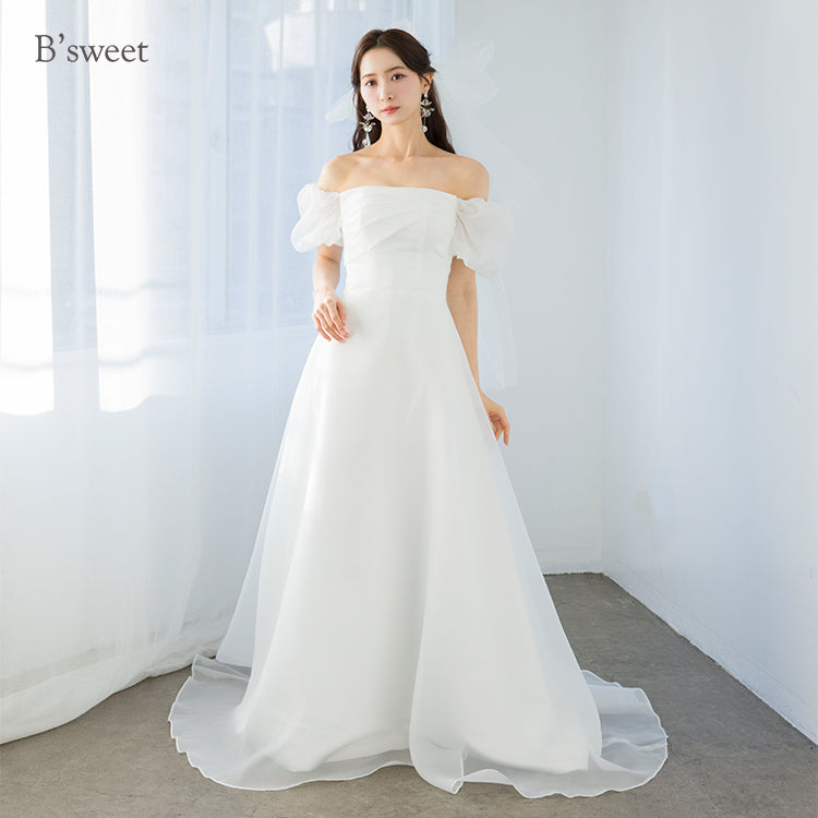 【wd717jx】オーガンジーオフショルダードレス Aライン