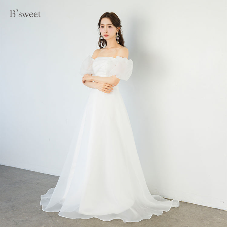 【wd717jx】オーガンジーオフショルダードレス Aライン