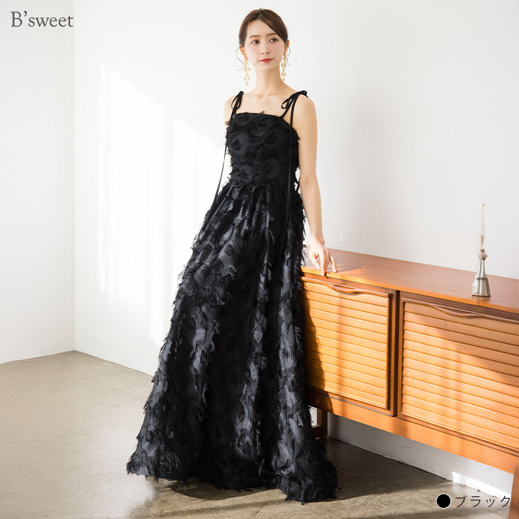 【wd718jx】肩リボンフェザーボリュームドレス プリンセスライン