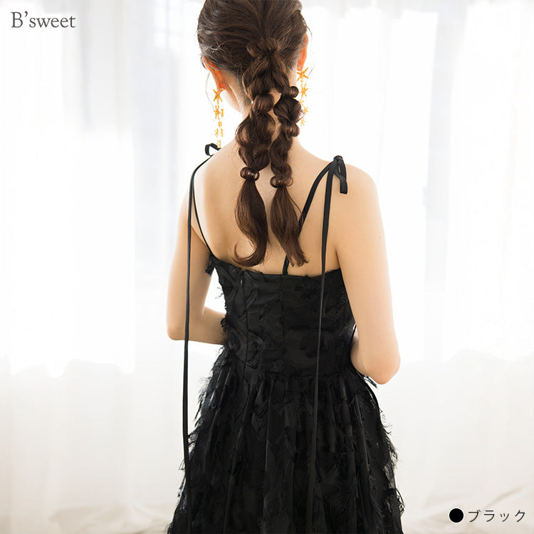 【wd718jx】肩リボンフェザーボリュームドレス プリンセスライン