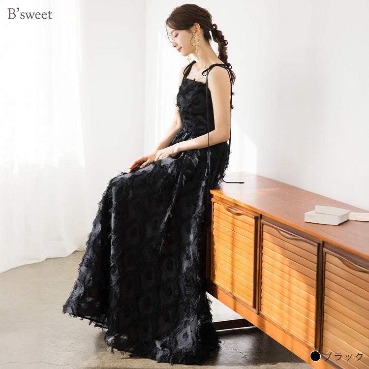 【wd718jx】肩リボンフェザーボリュームドレス プリンセスライン