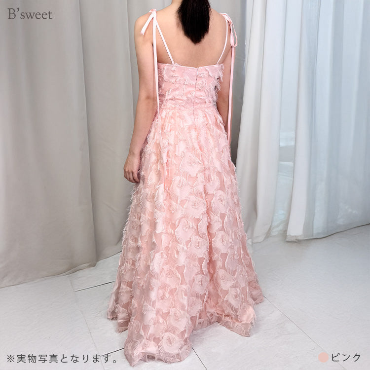 【wd718jx】肩リボンフェザーボリュームドレス プリンセスライン