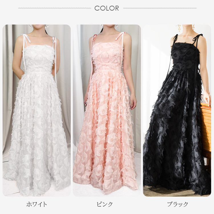 【wd718jx】肩リボンフェザーボリュームドレス プリンセスライン