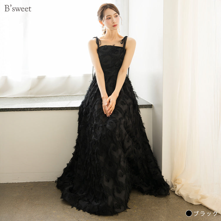 【wd718jx】肩リボンフェザーボリュームドレス プリンセスライン