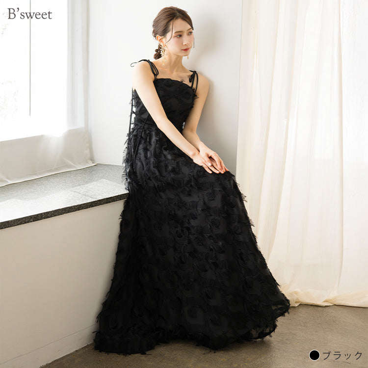 【wd718jx】肩リボンフェザーボリュームドレス プリンセスライン