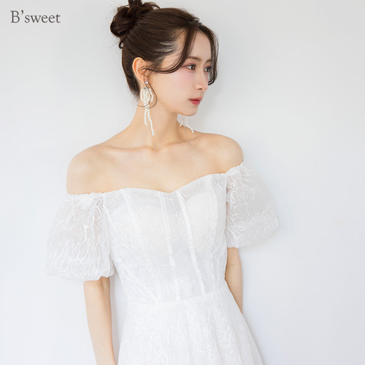 【wd721yn】シアーフラワーオフショルダードレス Aライン