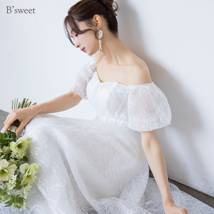 【wd721yn】シアーフラワーオフショルダードレス Aライン