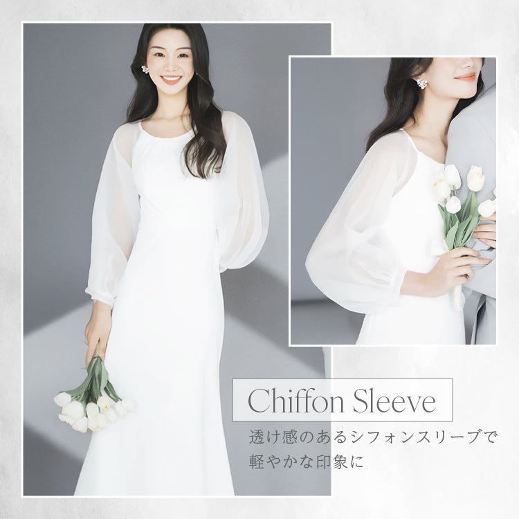 ロングスリーブシフォンドレス スレンダーライン