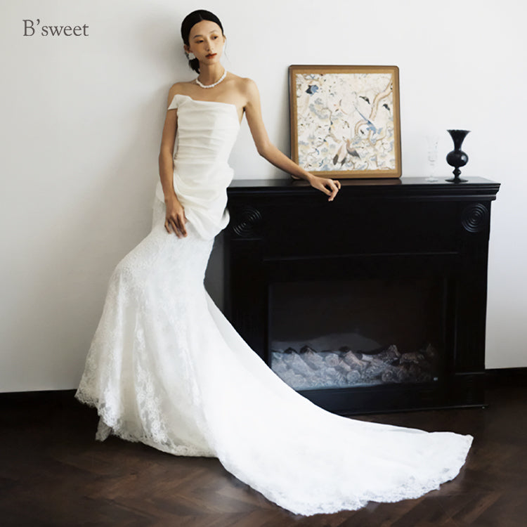 デザインビスチェロングトレーンドレス スレンダーライン