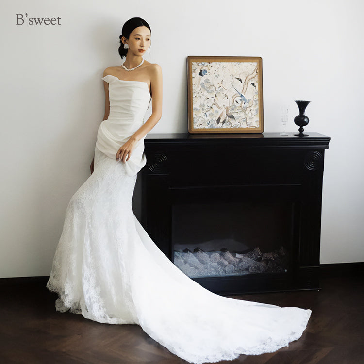 デザインビスチェロングトレーンドレス スレンダーライン