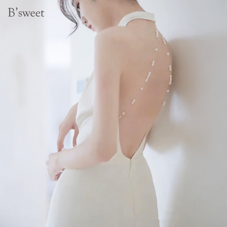 【wd726as】アメリカンスリーブバックパールドレス スレンダーライン