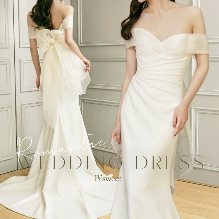 【wd729as】バックリボンオフショルダードレス マーメイドライン