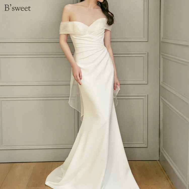 【wd729as】バックリボンオフショルダードレス マーメイドライン