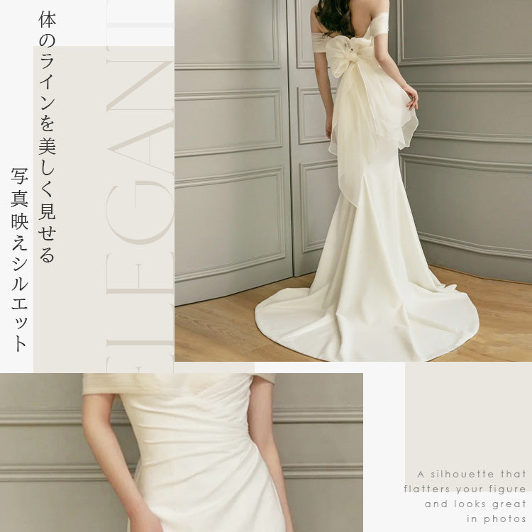 【wd729as】バックリボンオフショルダードレス マーメイドライン