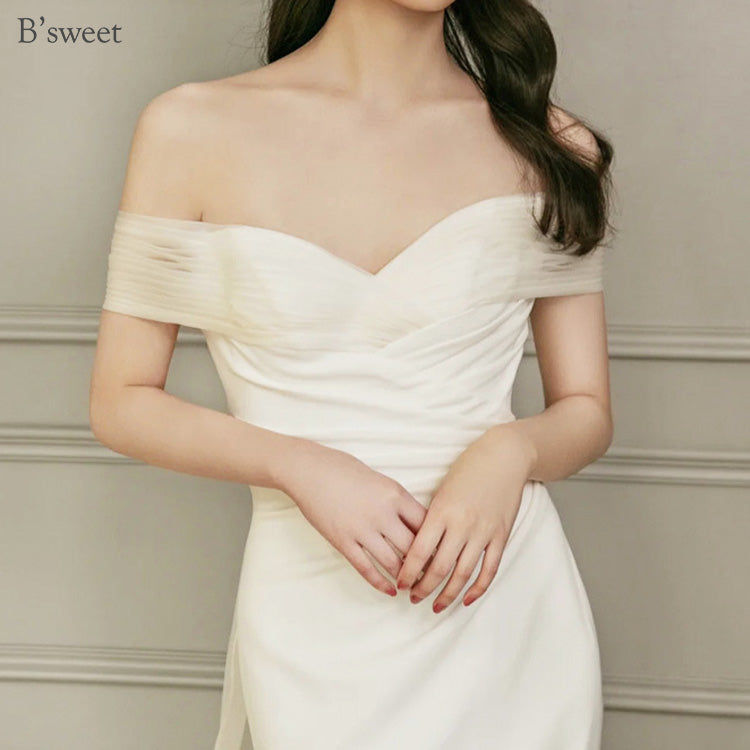 【wd729as】バックリボンオフショルダードレス マーメイドライン