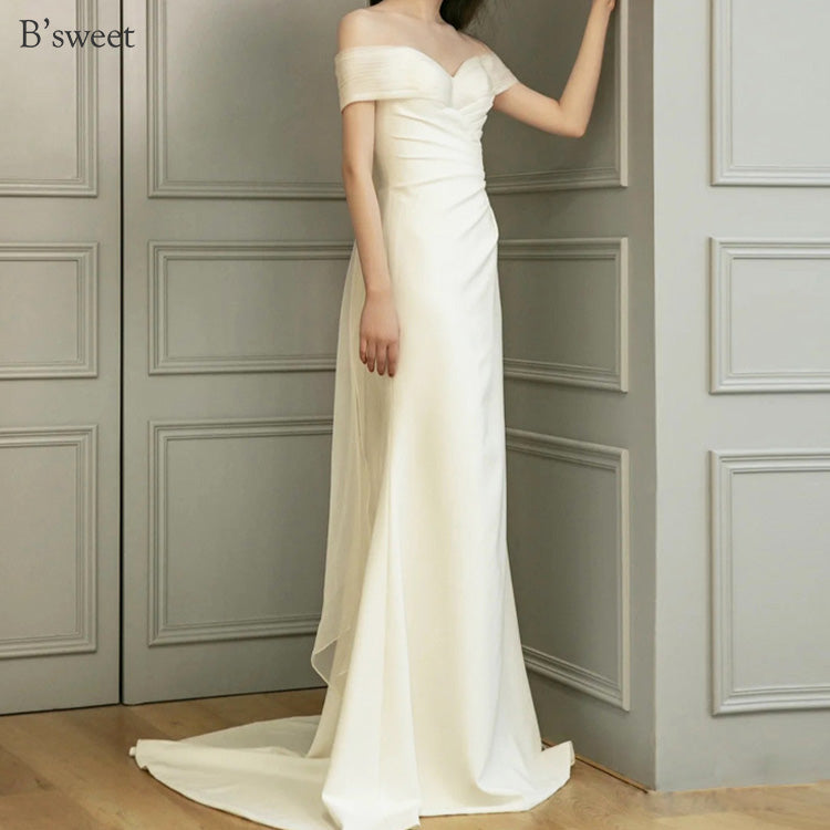 【wd729as】バックリボンオフショルダードレス マーメイドライン