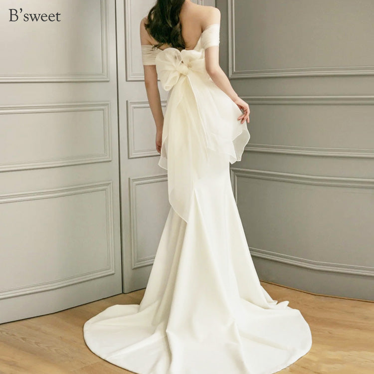 【wd729as】バックリボンオフショルダードレス マーメイドライン