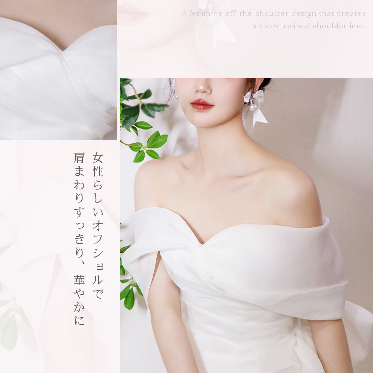 【wd730as】シフォンオフショルダーデザインドレス スレンダーライン