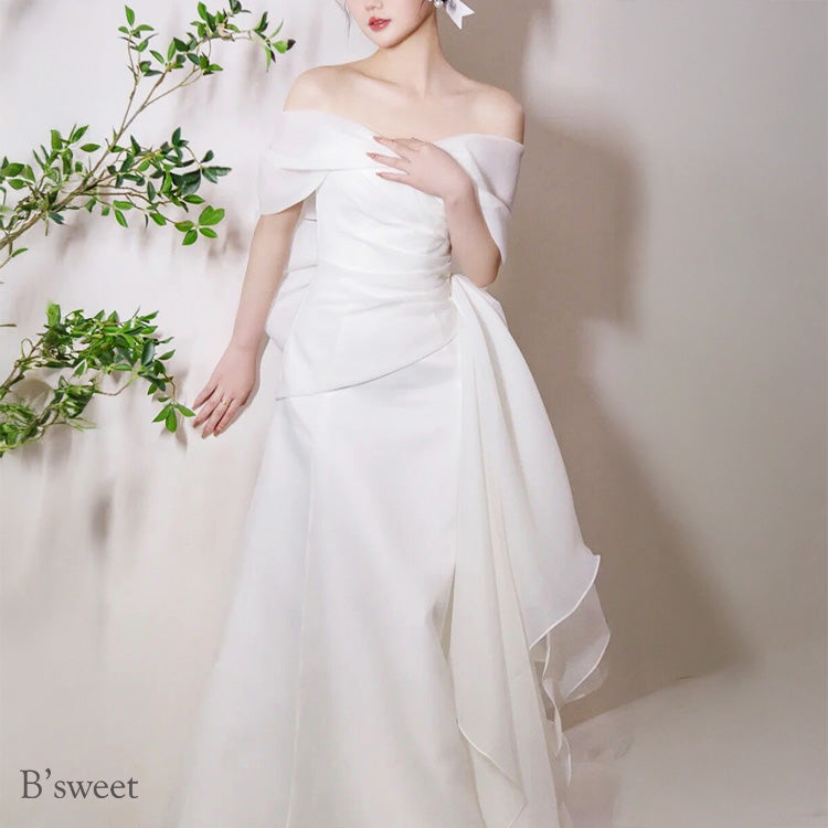 【wd730as】シフォンオフショルダーデザインドレス スレンダーライン