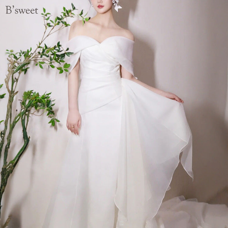 【wd730as】シフォンオフショルダーデザインドレス スレンダーライン