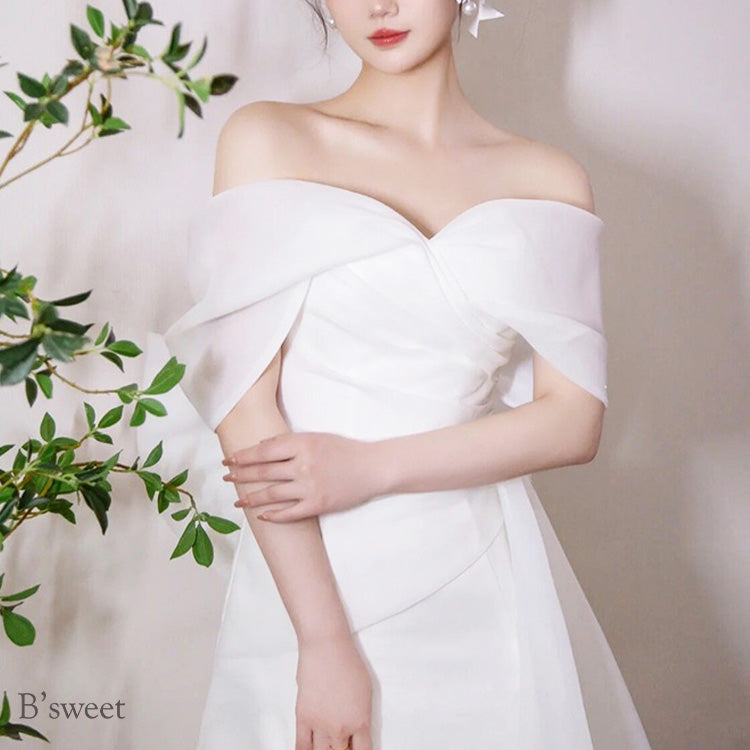 【wd730as】シフォンオフショルダーデザインドレス スレンダーライン