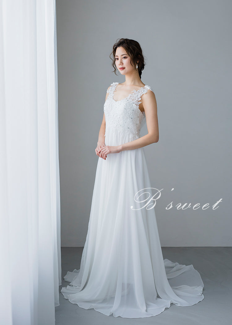 【wd9】バックデザイン刺繍エンパイアドレス Aライン