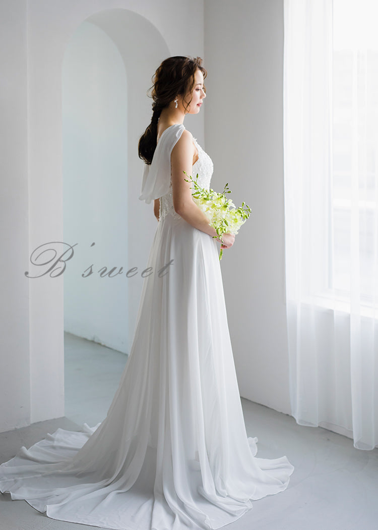 【wd9】バックデザイン刺繍エンパイアドレス Aライン