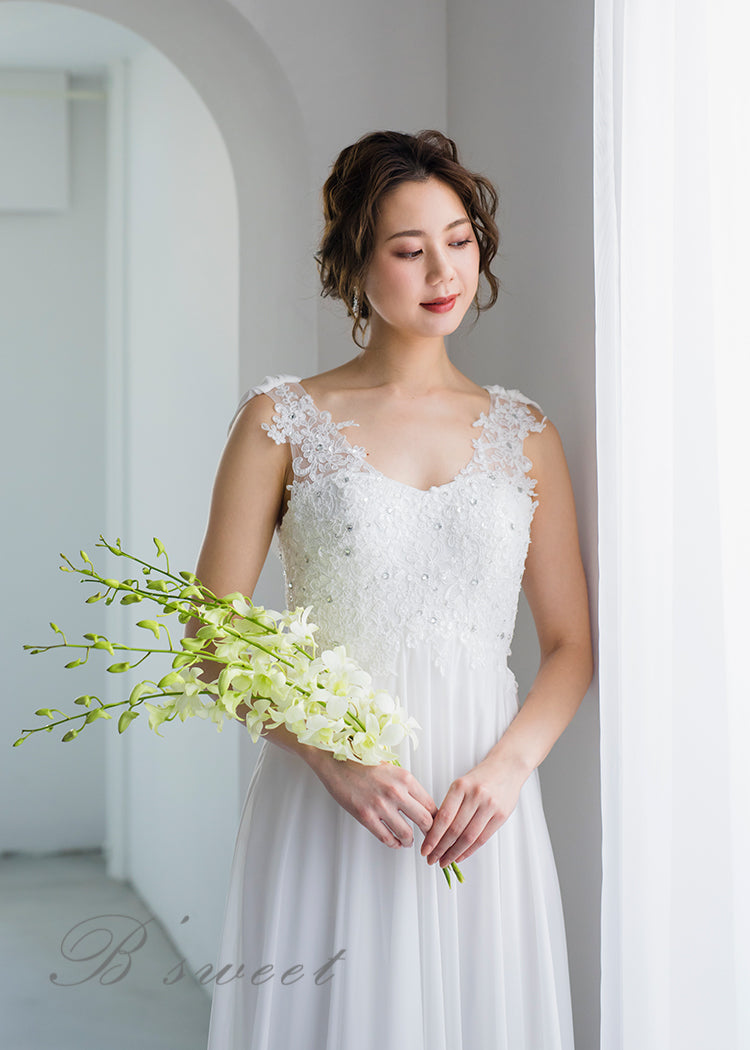 【wd9】バックデザイン刺繍エンパイアドレス Aライン