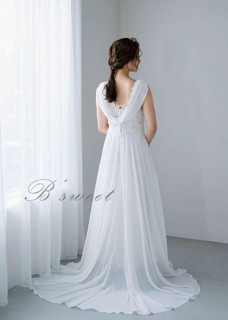 【wd9】バックデザイン刺繍エンパイアドレス Aライン