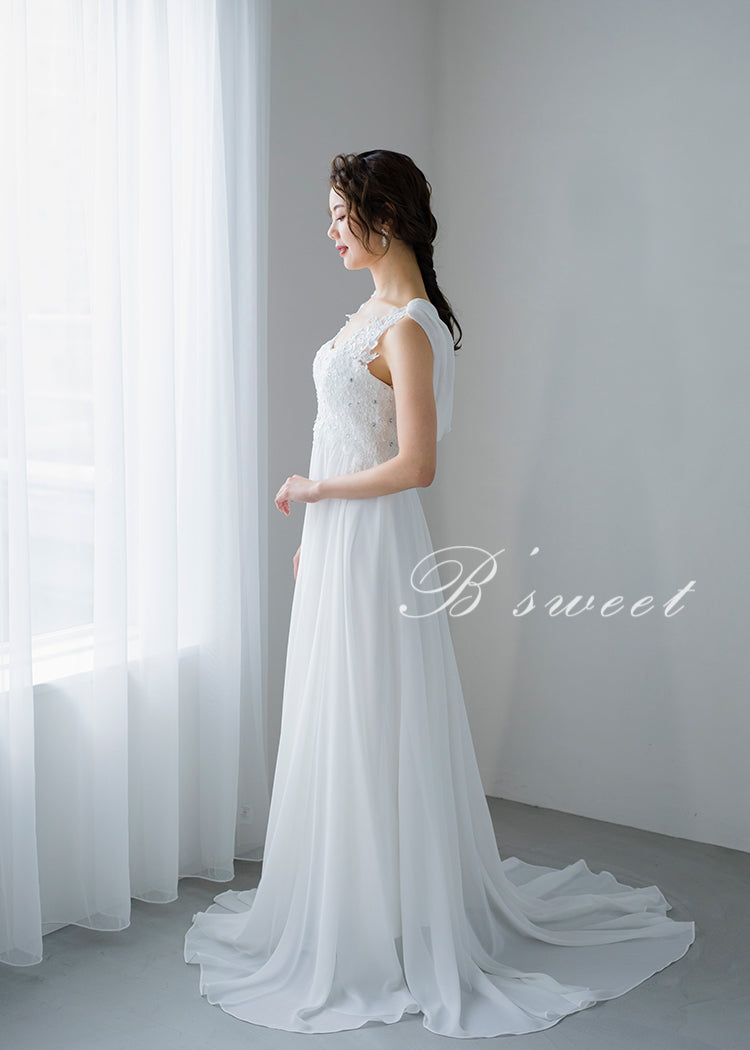 【wd9】バックデザイン刺繍エンパイアドレス Aライン