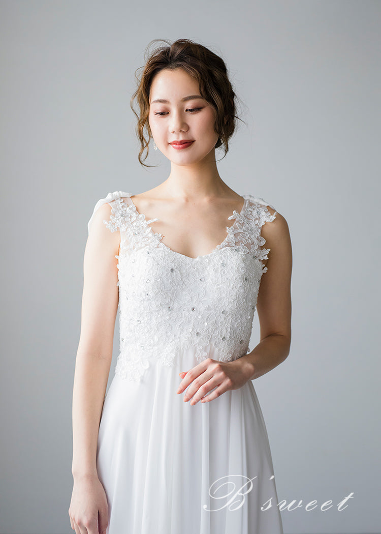 【wd9】バックデザイン刺繍エンパイアドレス Aライン