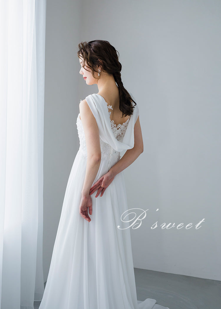 【wd9】バックデザイン刺繍エンパイアドレス Aライン