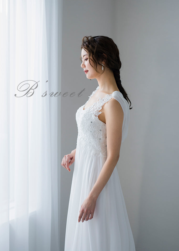 【wd9】バックデザイン刺繍エンパイアドレス Aライン