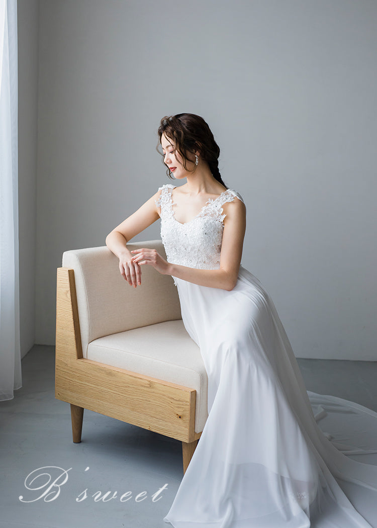 【wd9】バックデザイン刺繍エンパイアドレス Aライン