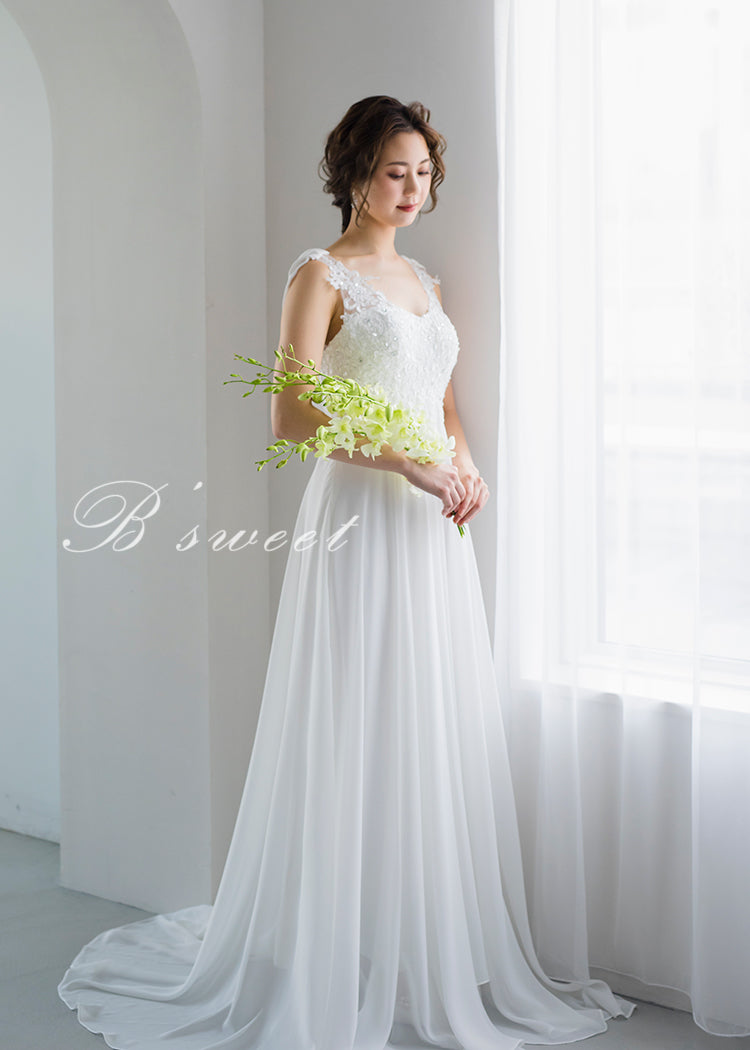 【wd9】バックデザイン刺繍エンパイアドレス Aライン