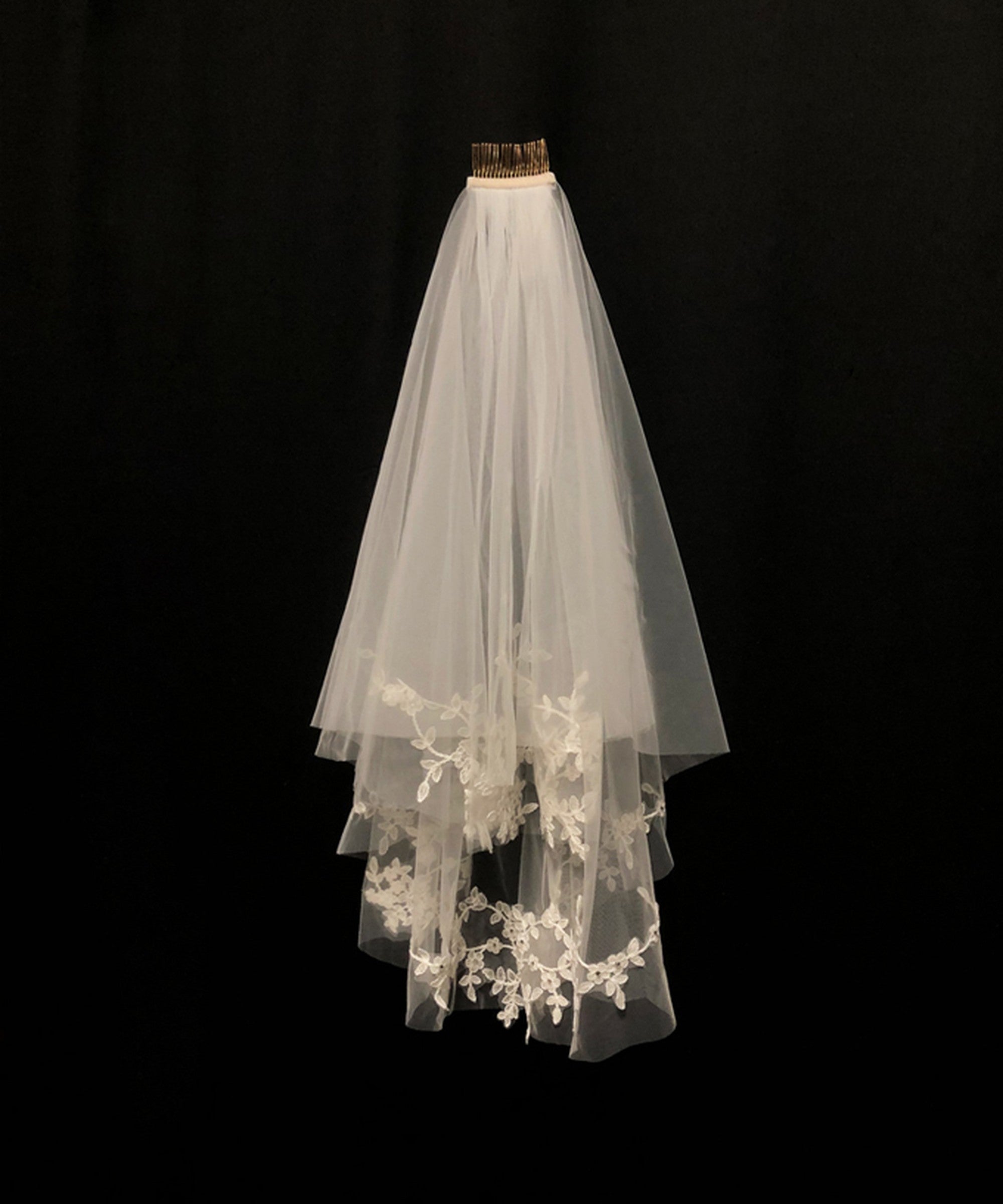 【ts192jd】リーフフラワーミディアムベール コーム付き 【長さ:上段60cm/下段80cm ・ 幅:約120cm】