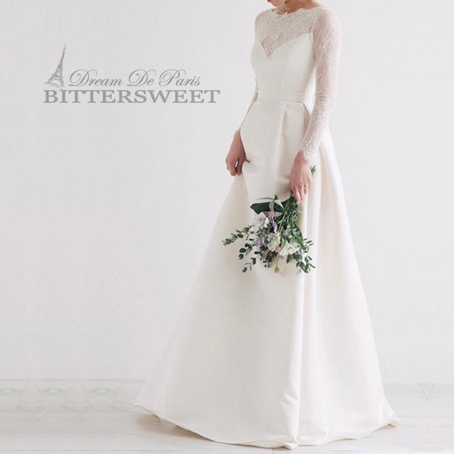 【wd140jx】レースロングスリーブバックオープンドレス Aライン