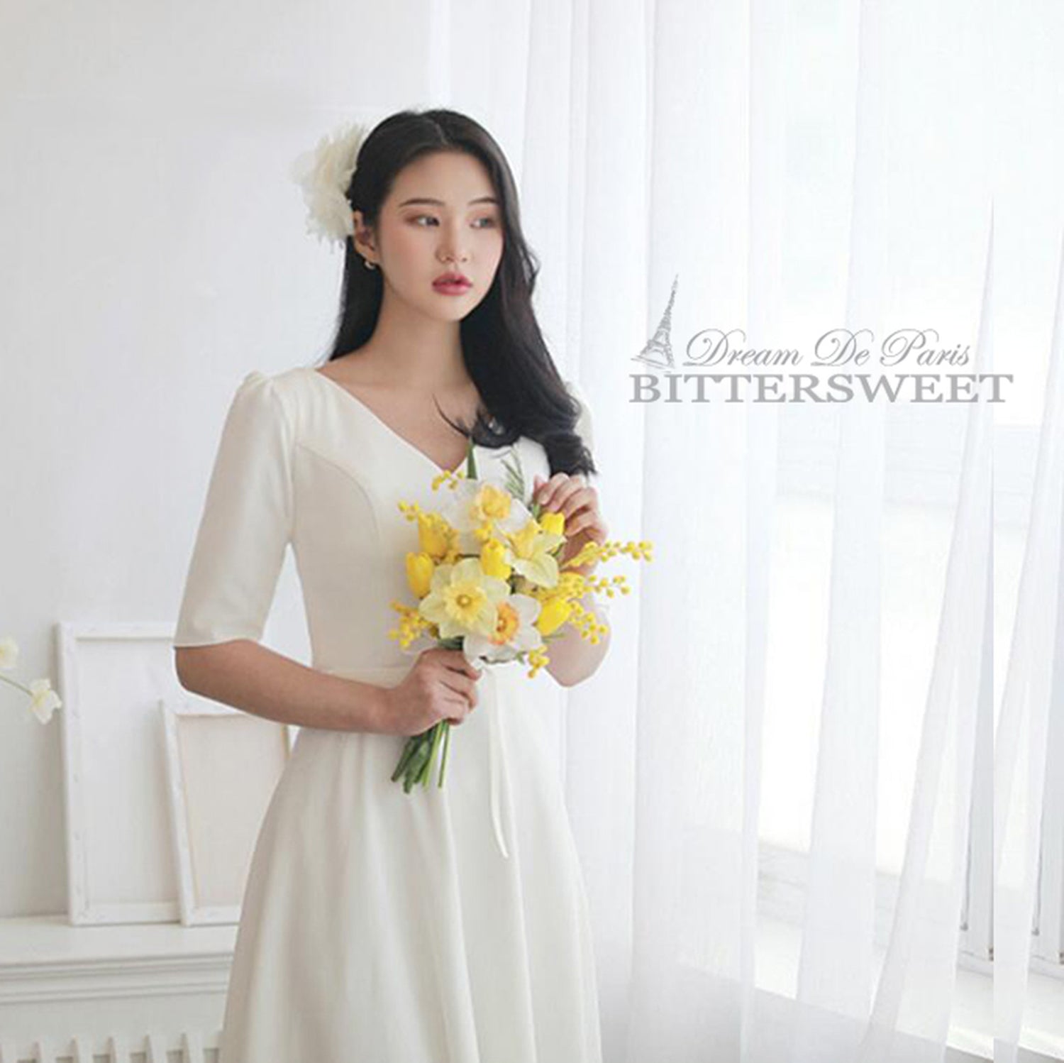 【wd180jx】Vネック半袖ドレス Aライン