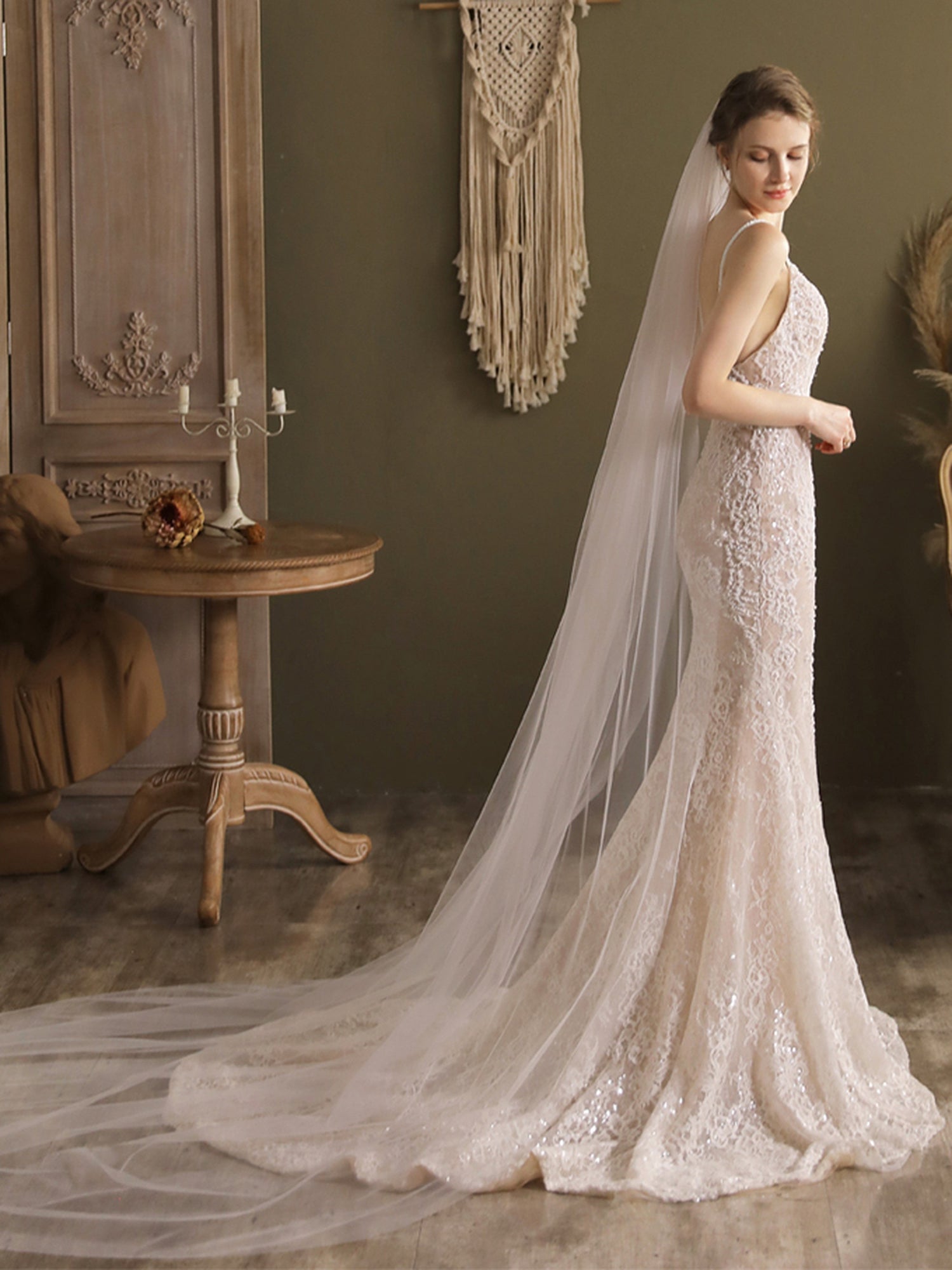 【ts196jd】シンプルロングベール コーム付き【長さ約2.7m・幅約2m】