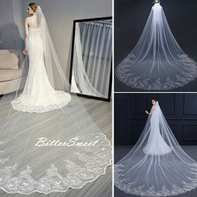 【ts10qq】シンフォニーレースロングベール 2カラー コーム付き 選べる長さ・幅