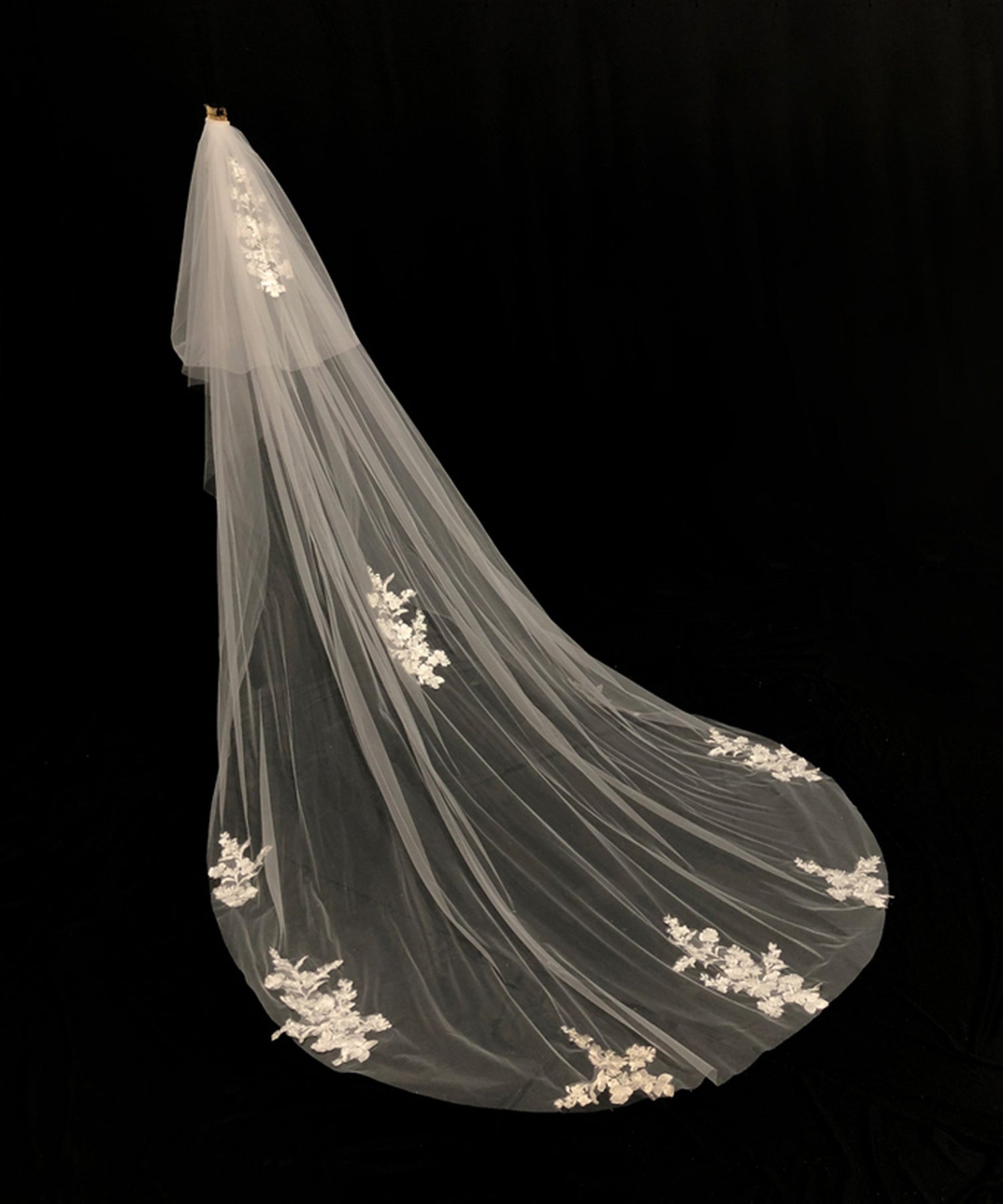 【ts197jd】ワンポイントレースロングベール コーム付き【長さ約70cm/270cm・幅約260cm】