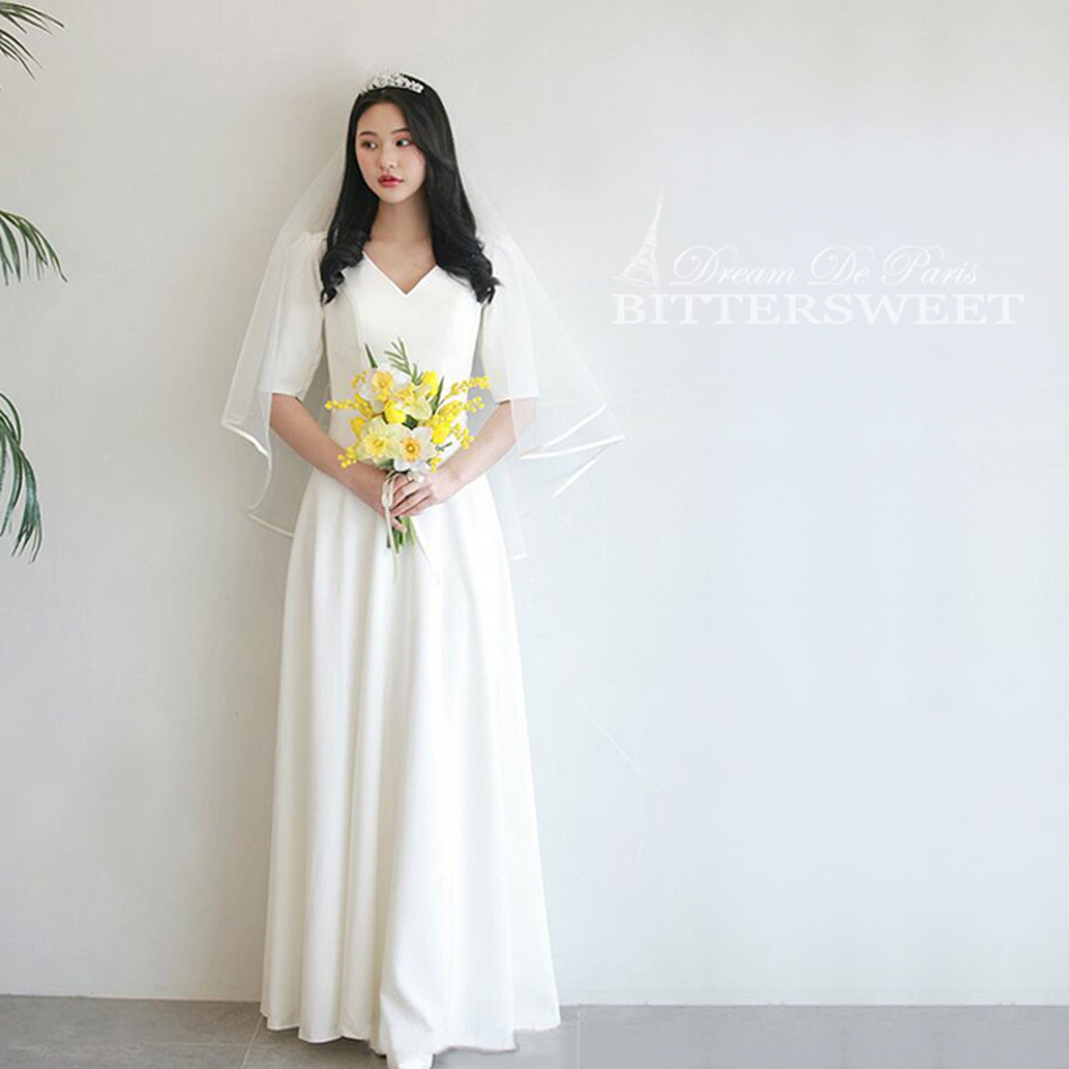 【wd180jx】Vネック半袖ドレス Aライン