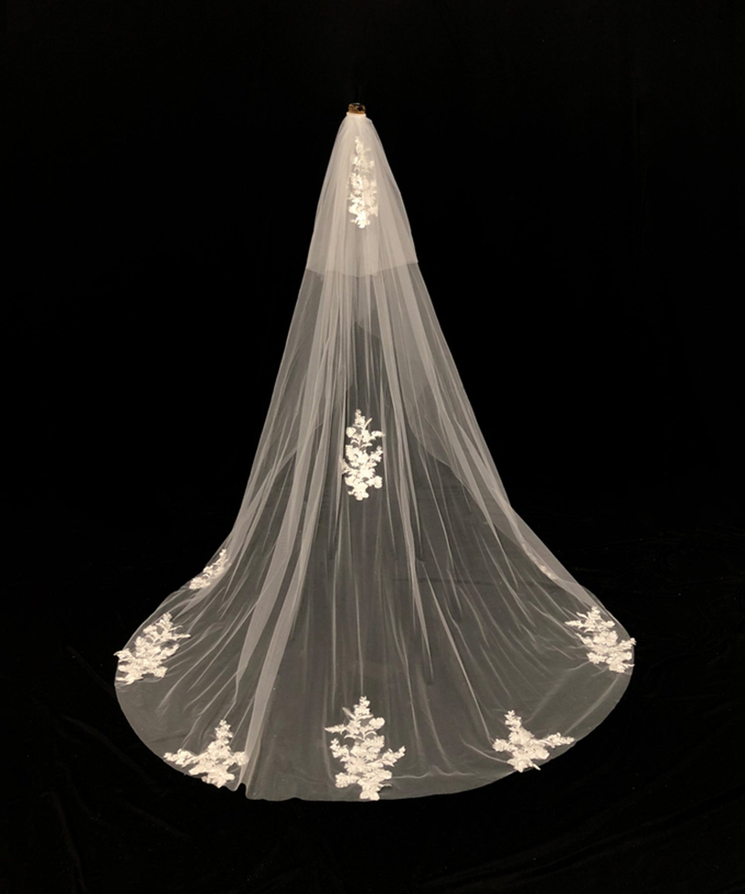 【ts197jd】ワンポイントレースロングベール コーム付き【長さ約70cm/270cm・幅約260cm】