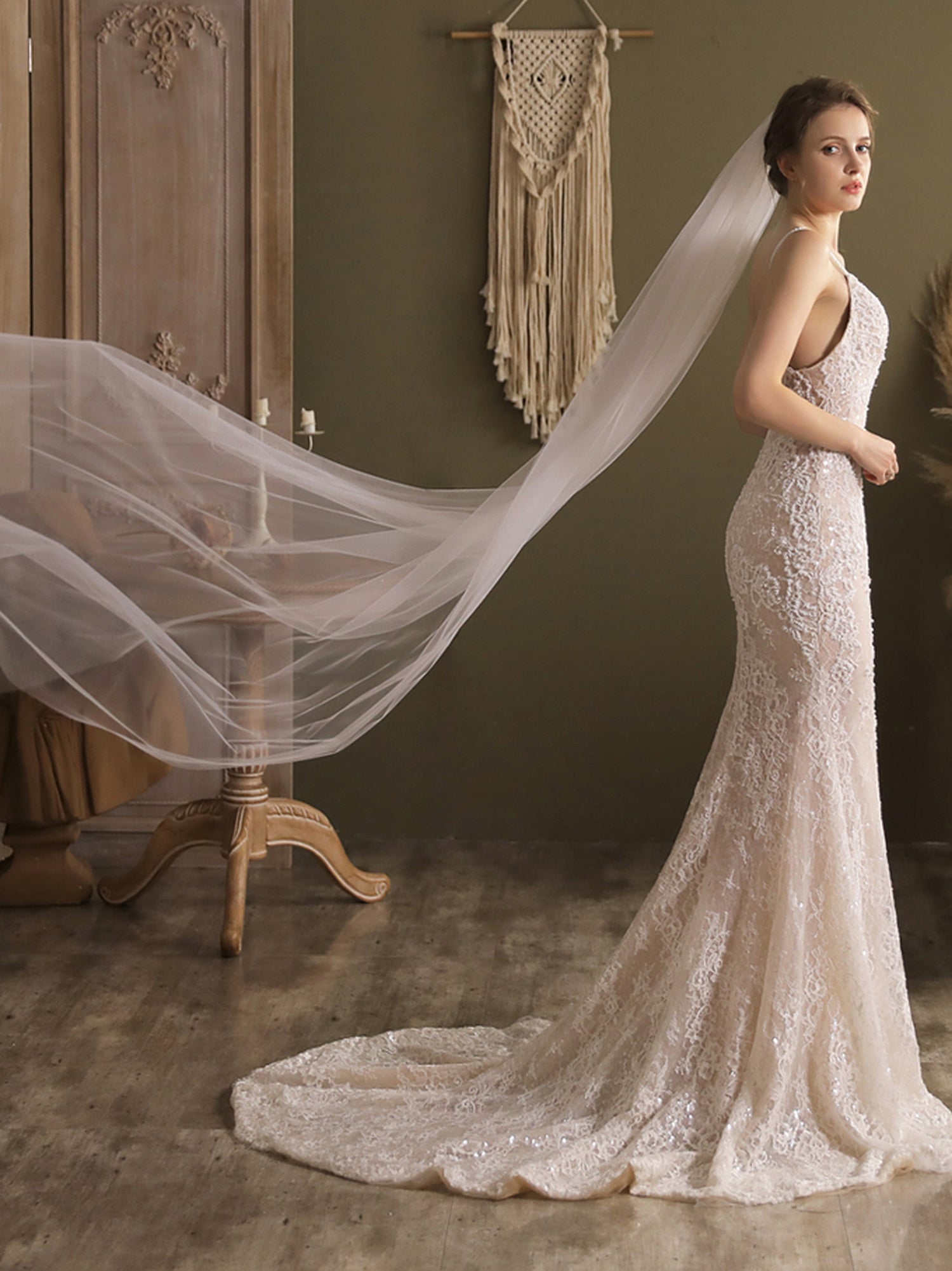 【ts196jd】シンプルロングベール コーム付き【長さ約2.7m・幅約2m】