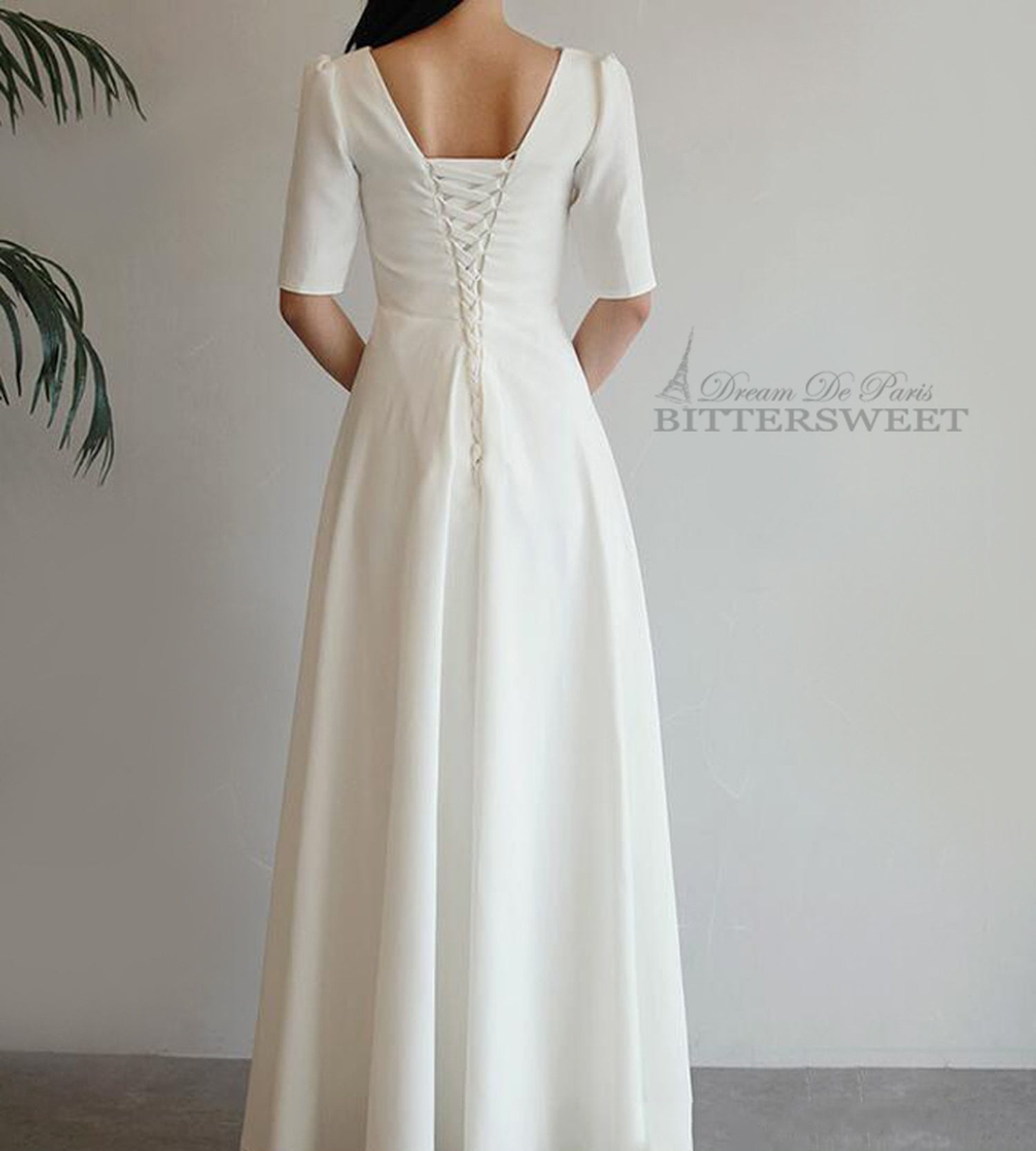 【wd180jx】Vネック半袖ドレス Aライン