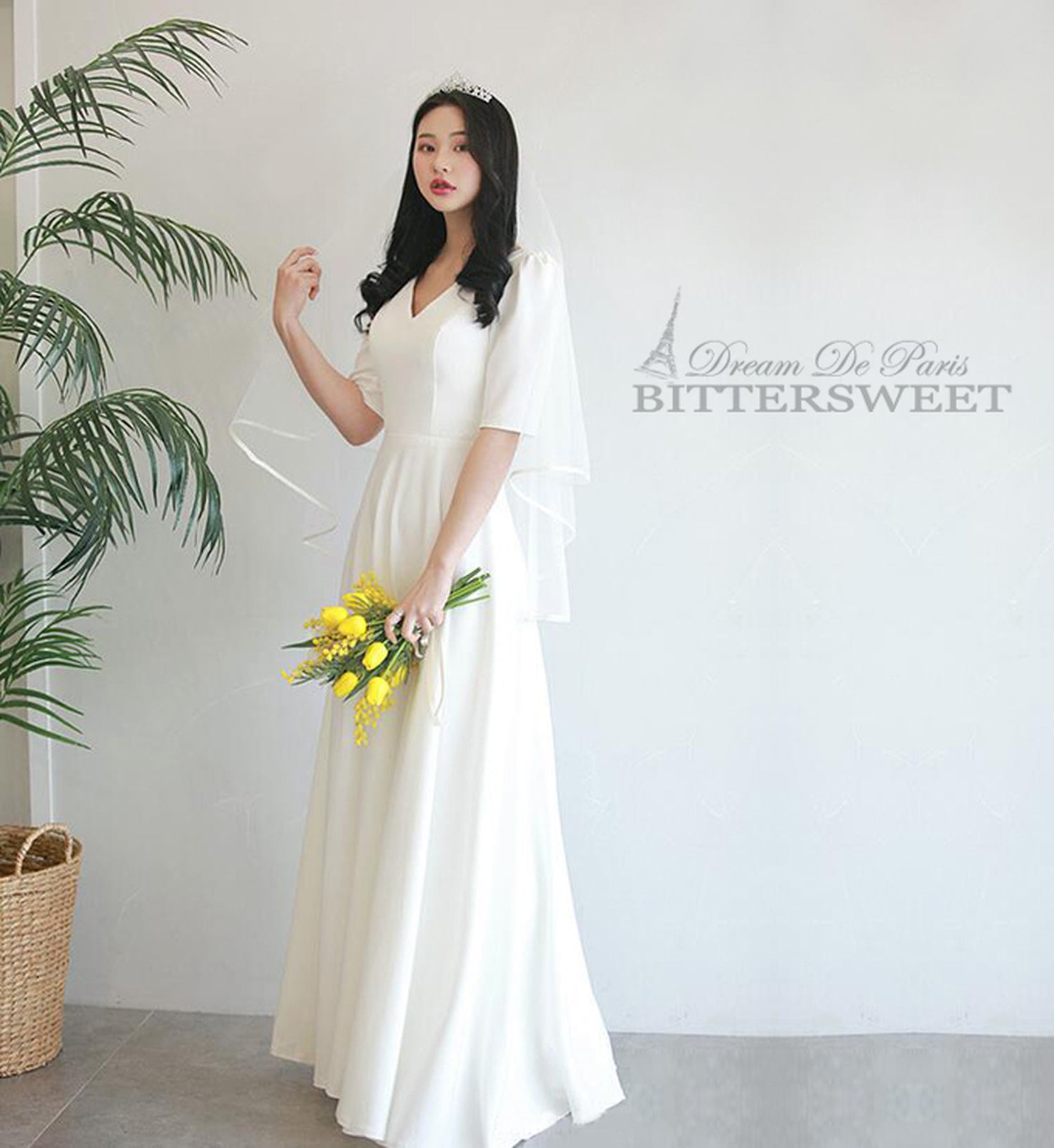 【wd180jx】Vネック半袖ドレス Aライン