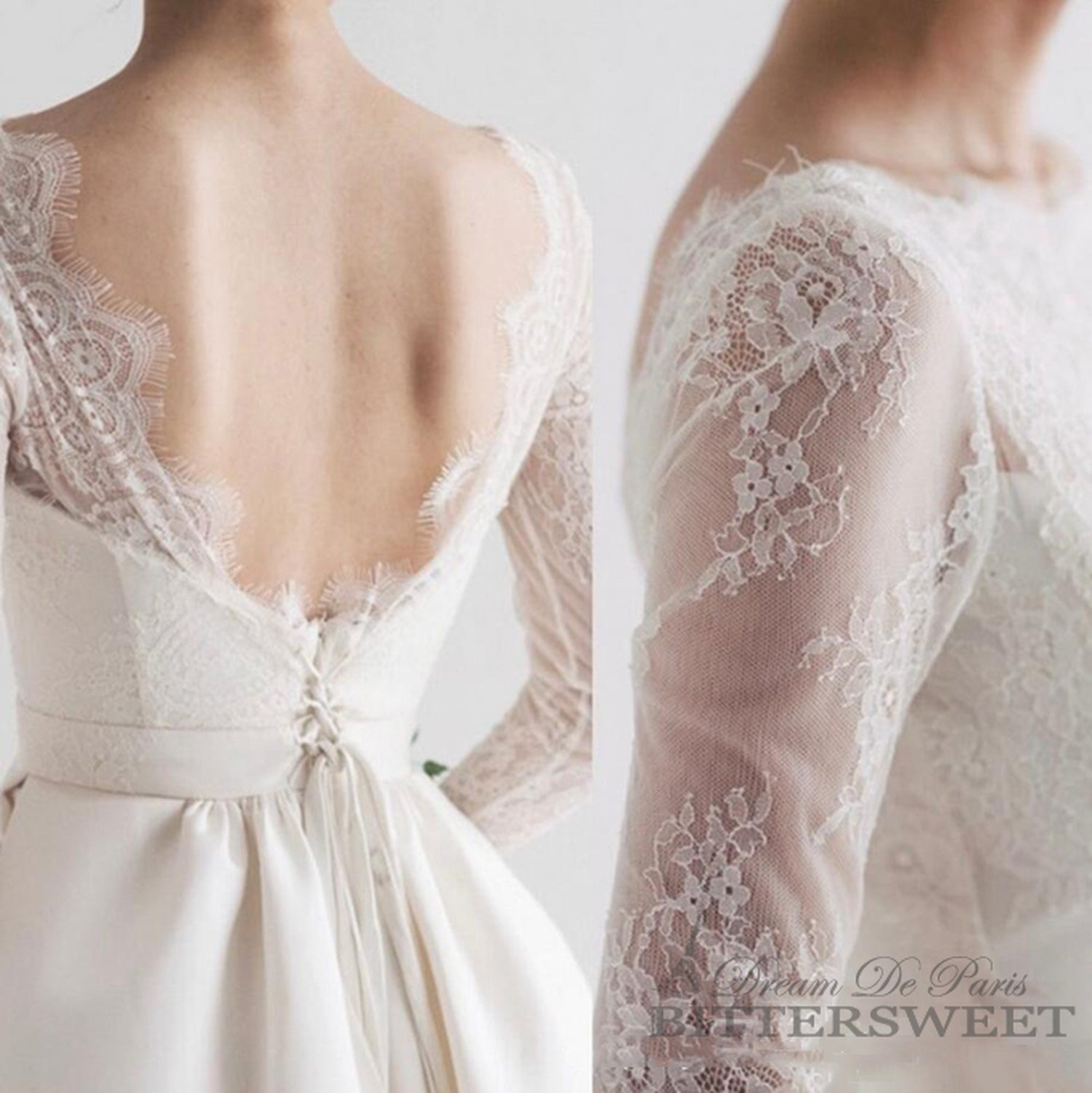 【wd140jx】レースロングスリーブバックオープンドレス Aライン