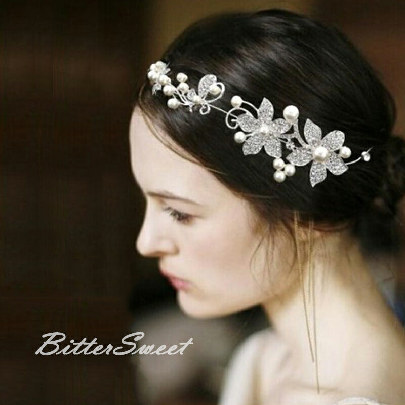 【ac19】フラワーパールシルバーヘッドドレス